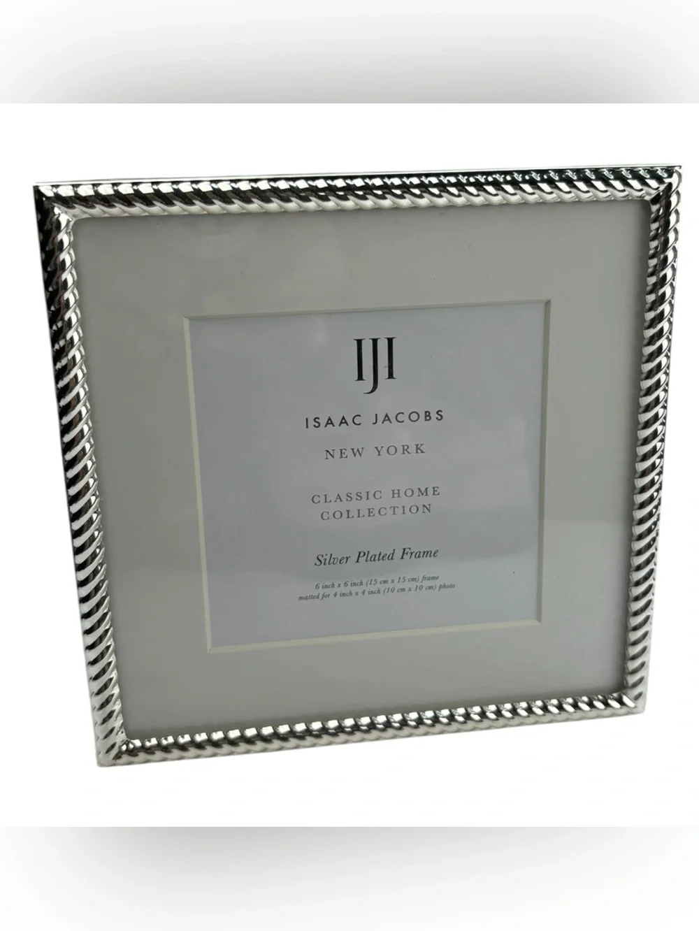 NWT Isaac Jacobs Silver Plated Photo Frame 6” x 6” Matted 4” x 4” Rope Border